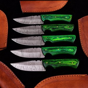 Couteaux utilitaires Skinner en acier Damas, lame fixe EDC, manches en bois, lame pleine, qualité industrielle, couteau de camping et de chasse, cuir - Product Image 3