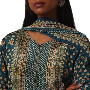 Blu stampato con dettagli in pietra Kurta Palazzo Set all'ingrosso donna abbigliamento etnico OEM abbigliamento fornitore di fabbrica abito personalizzato - Product Image 2