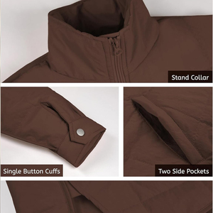 เสื้อแจ็คเก็ตผู้หญิงแบบควิลท์ คอตั้ง แจ็คเก็ตฤดูหนาวบุใยอุ่น แจ็คเก็ตสีน้ำตาลเข้มทันสมัย แขนเสื้อติดกระดุม - Product Image 3