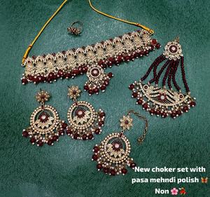 Nuevo Diseño, Elegante Juego de Joyería Chapado en Oro con Motivo Tradicional, Collar con Incrustaciones de Perlas y Kundan, Pendientes, Mangtika y Pasha para Mujer - Product Image 2