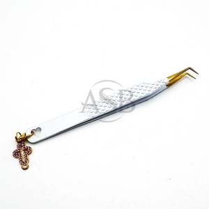 Pince à épiler fine à 90 degrés en or blanc avec charme en forme de croix, logo personnalisé, pince à épiler en acier inoxydable - Product Image 1