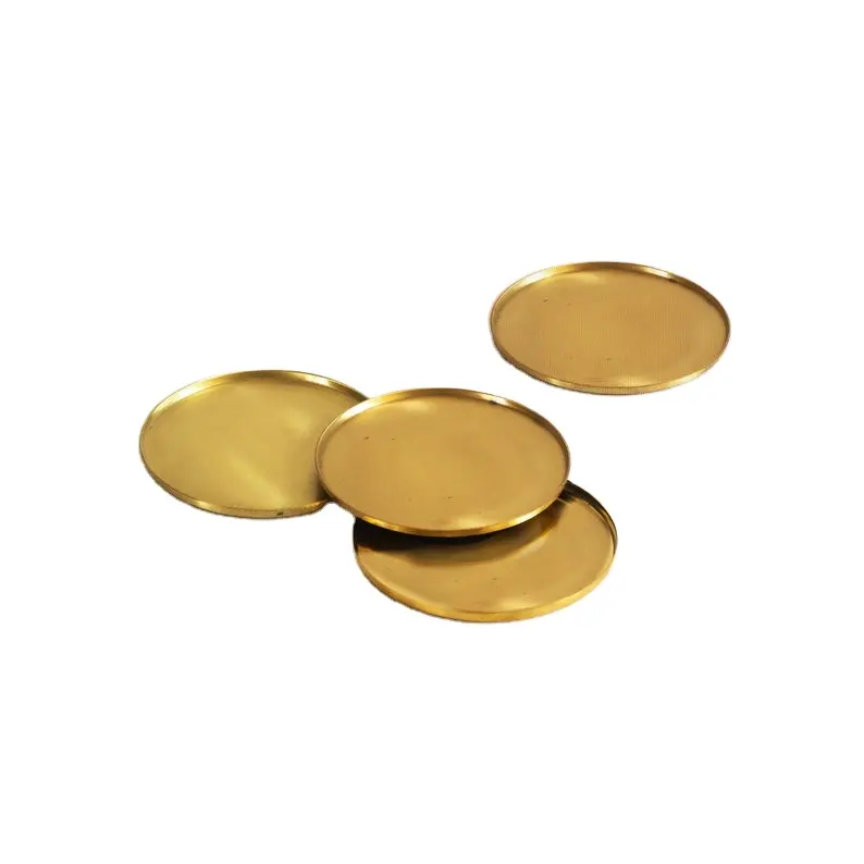 Round 20mm Shiny Gold Plated Flat Solid Brass Coasters Conjunto de 4 ou 6 Fornecimento de Fábrica Round Metal Coaster Atacado Fabricante