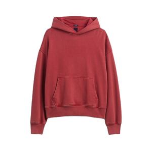 Sudadera con Capucha Oversize de Forro Polar Grueso 360GSM, Estilo Urbano, Color Rojo Liso, Ajuste Holgado, Cálida para Invierno, a la Moda - Product Image 1