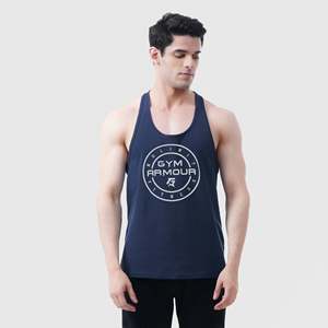 Men's No Limit Navy Tank <b>Top</b> 100% Cotton Gym Vest Breathable Hood Collar Bodybuilding and Muscle Style XL Size for Workout - Product Image 3