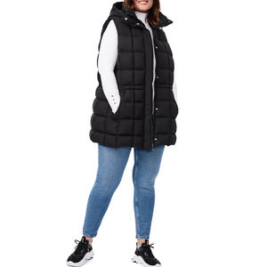 Femmes à capuche décontracté long gilet bouffant léger sans manches veste d'hiver chaud matelassé vêtements d'extérieur avec bouton et fermeture éclair - Product Image 6