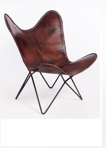 Antique-Style Brown Leather Butterfly <b>Chair</b> Foldable Foot Stool <b>for</b> Living Bedroom Dining Outdoor Leisure Rustic Design - Product Image 2