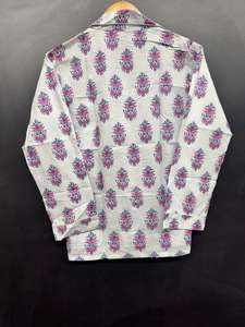 Conjuntos de Pijamas de Algodón de Lujo Hechos a Mano en India |   Pijama de Mujer de Cintura Elástica, Cuello en V, Largo Completo, Informal, con Abertura Frontal - Product Image 4