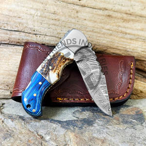 มีดพกพับได้แบบมีกระเป๋าทำด้วยมือทำด้วยมือปลอกหนังเขากวาง/ไม้ล็อคหลังสำหรับล่าสัตว์ตั้งแคมป์ - Product Image 2