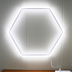 Lampe suspendue hexagonale personnalisable 110V RGB intelligente pour atelier de detailing automobile, <span class=keywords><strong>garage</strong></span>, avec livraison rapide et technologie sans ombre - Product Image 6