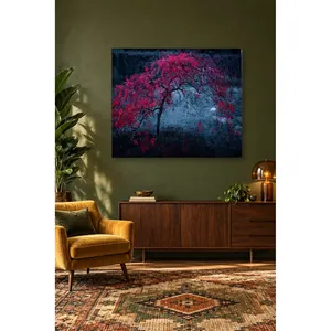 Fida Pink Japanese Maple en impression sur toile bleu nuit - Product Image 2