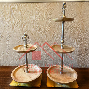 Ensemble de 2 présentoirs à gâteaux à 2 niveaux avec assiettes en bois présentoir à gâteaux décoratif de fête de mariage à vendre - Product Image 2