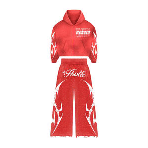 Vente flash : Survêtements personnalisés délavés au soleil, en molleton français, pour hommes, avec broderie, ensemble de survêtements, pantalon évasé surdimensionné, survêtement classique pour hommes - Product Image 1