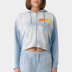 Custom Made 100% Algodón 300 GSM Ligero Crop Top zip Up Sunfade Wash sudaderas con capucha de las mujeres Custom Printed logo vintage HOODIE - Product Image 4