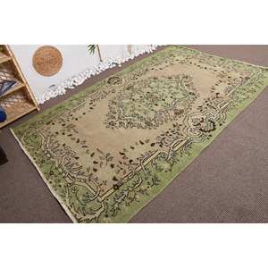 Tapis turc vintage 5.4 x 8.6ft vert beige laine Patchwork Design support en Latex pour la maison vivant chevet style rectangulaire-Tabriz - Product Image 2