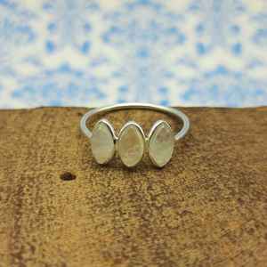 แหวนฝาสามชิ้นแบบเรียบง่ายลายรุ้งมูนสโตนประดับมุกพลอย925สเตอริงเงินใส่ลำลองแหวนของขวัญแต่งงาน - Product Image 2