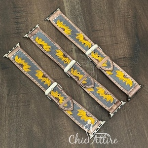 El último diseño floral, correa de reloj de cuero mecanizada a mano, Correa inteligente de cuero genuino cosida a mano, pulsera de reloj duradera para Unisex - Product Image 1