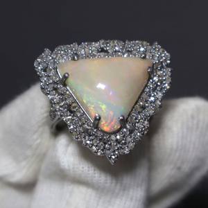 Anillo de Ópalo de Fuego Etíope Natural y Diamantes, Plata de Ley 925, Estilo Vintage, para Boda o Fiesta, con Caja de Regalo - Product Image 4