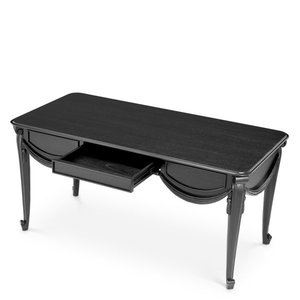Executive Office <b>Desk</b> Black Wood Finish Rectangular Writing <b>Desk</b> with Spacious Work Surface for Home <b>Study</b> and Manager Use - Product Image 2