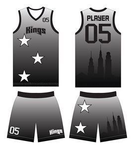 Ensemble d'uniformes de basket-ball Kings, uniformes sublimés sans manches à col en V, vêtements de sport pour hommes, design Skyline 05 étoiles - Product Image 1