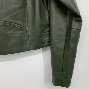 Nueva chaqueta de cuero de imitación de diseño de motorista para mujer en todos los tamaños verde cuero genuino Moto Zip Forever - Product Image 6