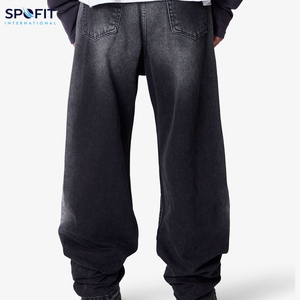 กางเกงยีนส์เอวกลางสำหรับผู้ชายกางเกงผ้าฝ้าย100% เอวสูงสีจางลงแดดใส่โลโก้ตามสั่ง - Product Image 4