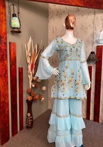 Ropa de diseño indio de bollwood, traje exclusivo étnico, con volante, Georgette, Punjabi, Sharara, Palazzo, nuevo lanzamiento, a precio asequible - Product Image 5