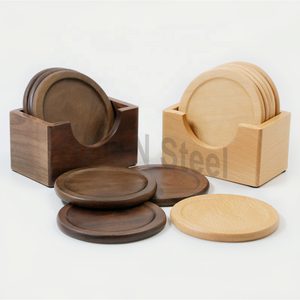 Sous-verre en bois 6 pièces ensemble sous-verre de luxe en bois nouveau sous-verre pour une utilisation verres à boire table - Product Image 1