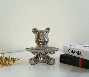 Adorable Silver <b>Bear</b> Statue Stylish Tabletop Sculpture for Nursery Decor Office Gift Event Display <b>Cute</b> Metal Showpiece - Product Image 1