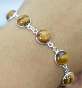 Pulsera de piedras preciosas de ojo de tigre de Plata de Ley 925 estilo bohemio, pulsera de plata hecha a mano, joyería para mujer, regalo de boda para - Product Image 3