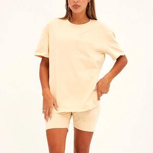 Survêtement en coton personnalisé unisexe 2 pièces respirant été solide imprimé logo T-Shirt à capuche Shorts décontracté grande taille hommes femmes - Product Image 1