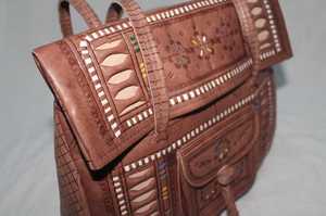 Genuine Leather <b>Moroccan</b> Embossed Bohemian Embroidered Fashion Crossbody Shoulder Bag Geometric Pattern Drawstring Closure for - Product Image 2