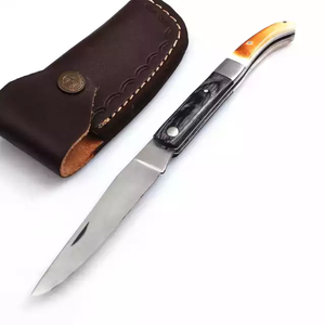 Cuchillo Plegable para Acampar y Cazar al Aire Libre, Cuchillo de Bolsillo Multifuncional Portátil, Funda de Cuero, Hoja de Acero Inoxidable, Mango de Madera - Product Image 3