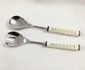 Juego de servicio de ensalada con mango de acero inoxidable elegante Juego de servidor de ensalada de metal de acero inoxidable Juego de cuchara y servidor grande - Product Image 3