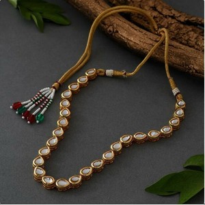 Bộ trang sức cô dâu mạ vàng <span class=keywords><strong>Kundan</strong></span> Rani Haar gồm vòng cổ dài và bông tai, trang sức thời trang dành cho cô dâu - Product Image 3