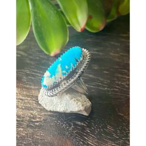 Bague en argent sterling turquoise South Hill taille 5.5 - Plaqué or rose avec incrustation sertie - Cadeau - Product Image 4