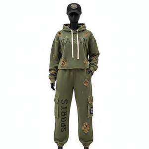 Conjunto Deportivo de Felpa Premium para Hombre, 320 GSM, Color Oliva, Sudadera con Capucha y Pantalones Jogger, Logotipo Personalizado Bordado, Tallas Grandes - Product Image 6