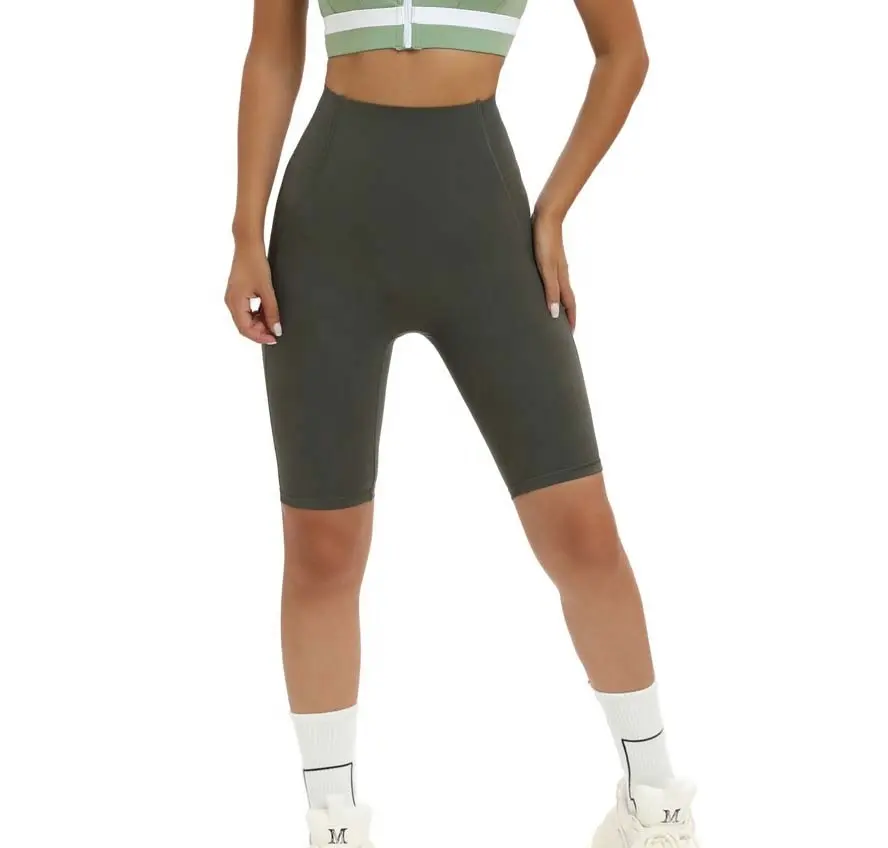 Taille haute Gym cyclisme Shorts femmes bout à bout sport course Yoga respirant Shorts avec poches