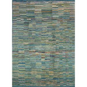 Tapis en laine noué à la main Nuray Green, grande surface 9x12, motif rayé et abstrait pour la maison, le couloir et la chambre, modèle Pae-1345 - Product Image 1