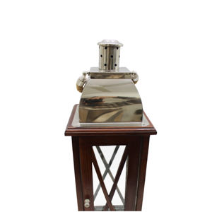 Lanterne en bois et acier dynamique de nouvelle conception (nichelé) avec poignée en jute - Product Image 2