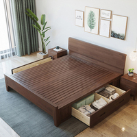 Nouveau lit double en bois massif de style chinois avec rangement, design de lit king size en bois avec tiroirs et lit relevable à vérins à gaz
