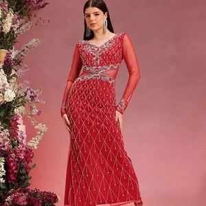 ชุดเดรสแม็กซี่เดรสทรงเอแบบสั่งทำสำหรับผู้หญิงชุดเดรสคอกเทลคอวีด้านหน้าแบบสมมาตรป้องกันไฟฟ้าสถิตย์ - Product Image 1