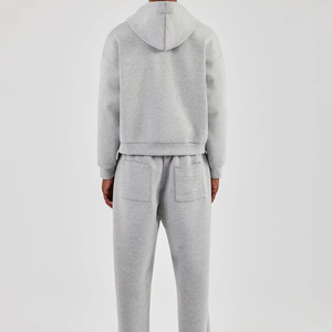 Men's Gray Hooded Tracksuit Full <b>Zip</b> Sweatshirt and Pants Set Casual Loose Fit Solid Color 100% Cotton Autumn Wear - Product Image 6