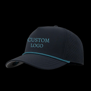 Custom 5 Panel <b>Waterproof</b> Golf <b>Hat</b> <b>for</b> <b>Men</b> with Laser Cut Holes Rubber Patch Logo Rope Detail OEM ODM Style Baseball <b>Hat</b> - Product Image 1