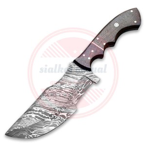 Couteau de traqueur en acier damas personnalisé fait à la main de haute qualité avec étui en cuir couteaux de camping en plein air - Product Image 5
