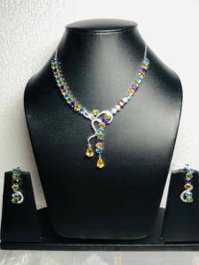 Ensemble de collier 3 pièces en argent sterling 925 Améthyste naturelle Péridot Citrine Topaze bleue Beau cadeau de mariage unique pour tout - Product Image 4