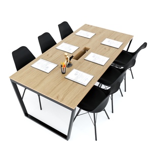 Minisitehbtc043 Melamine-Coated Plywood Meeting <b>Table</b> 200x100cm Minimalist Design Iron Trapeze Legs for Hotel <b>Office</b> Furniture - Product Image 1