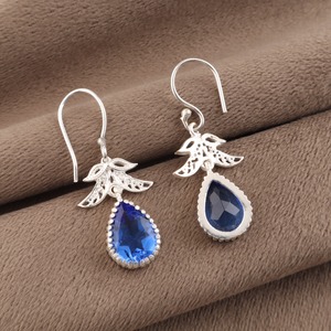 Women’s 925 <b>Sterling</b> <b>Silver</b> Bohemian Drop <b>Earrings</b> Geometric Pattern Tanzanite Bezel Set Handmade <b>Dangle</b> <b>Earrings</b> - Product Image 5