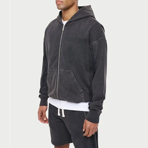 Survêtement deux pièces unisexe en molleton de coton délavé à l'acide Combinaison de jogging décontractée 100% coton pour hommes Ensembles de sweats à capuche et sweat-shirts pour femmes - Product Image 5