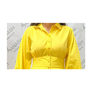 Good Looking Classy Brand Ropa de mujer 100% Algodón Color sólido Camisa de manga larga para mujer Tejido Estilo de fiesta Fabricado India - Product Image 4