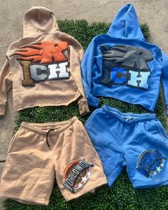 Chándales transpirables de verano para hombre y traje informal corto de manga larga con cordón Puff estampado pantalones cortos conjunto de 2 piezas - Product Image 5